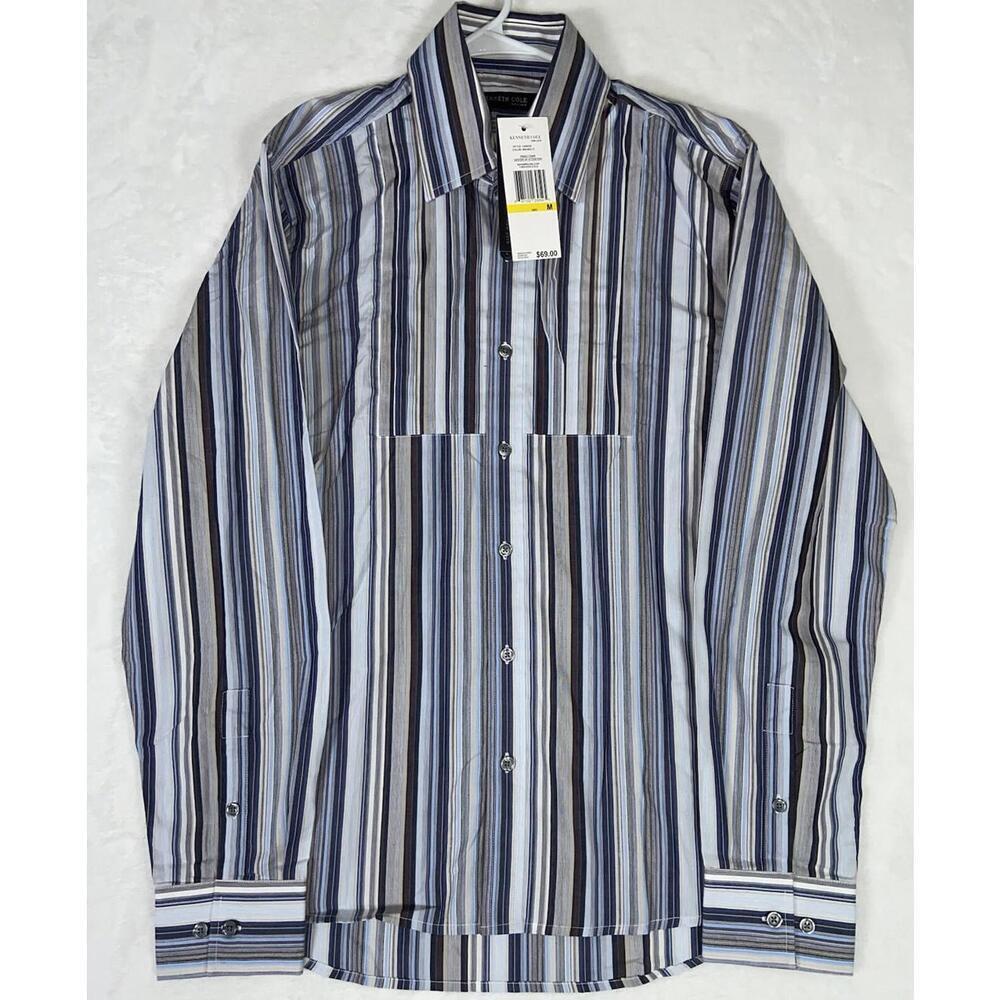NWT New Kenneth Cole Dress Shirt Men M Collared Pleated Button Colorblock Unique